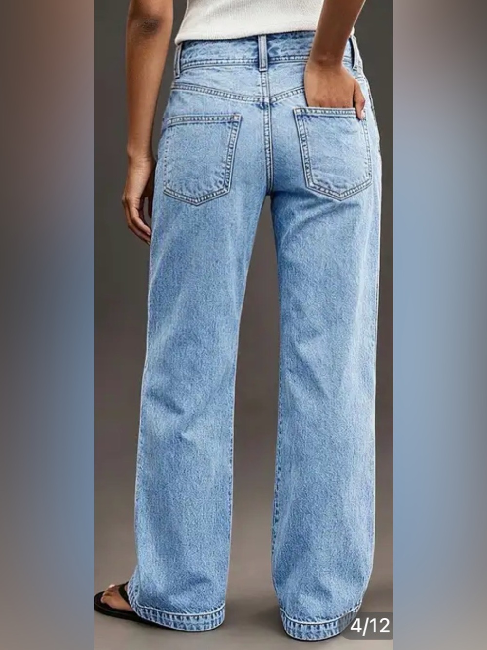 Flamingals Wash Asymmetrical Stitch Detail Mid Waist Straight Leg Jeans - Picture 3 of 14